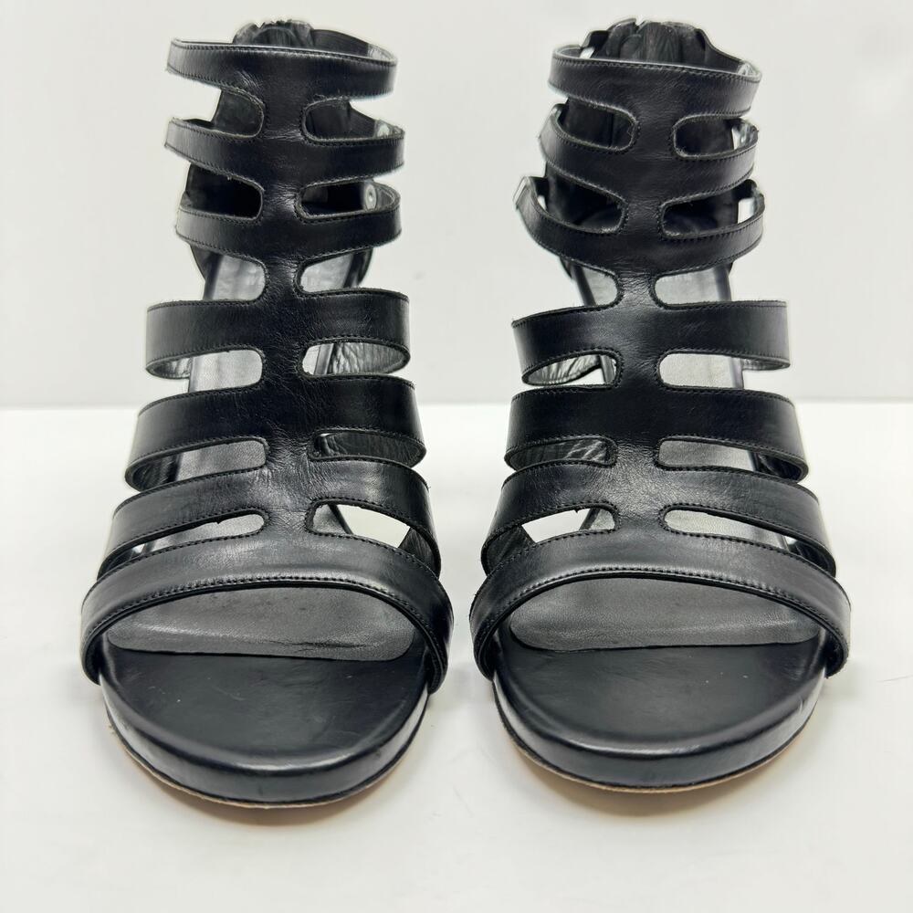 Stuart Weitzman Outing Black Leather Strappy Cage Studded Stiletto Heel Sandal - Picture 3 of 12